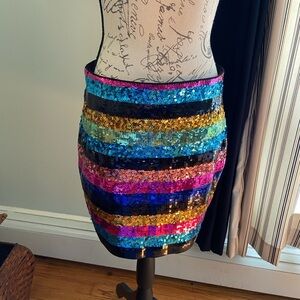 Express mini skirt- sequins, rainbow, m with stretch- NWT
